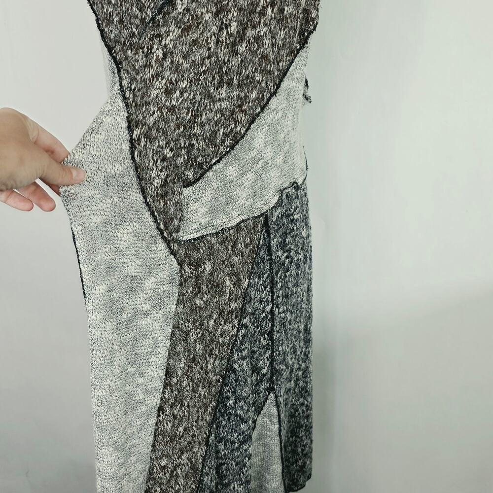 Lagenlook Open Knit Duster Vest Large Wool Blend Gray Marled Waterfall Boho - Picture 9 of 15